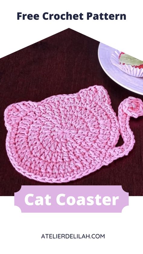 Cat Coaster Crochet Pattern "Kakao Cat" Cat Coaster Crochet, Coaster Crochet Pattern, Coaster Crochet, Crochet Coasters Free Pattern, Crochet Hot Pads, Sparkle Yarn, Crochet Baby Hat Patterns, Cozy Crochet Patterns, Cat Coasters