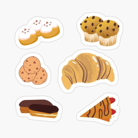 Cookery Stickers Printable, Pastry Croissant, Freebies Stickers, Planner Freebies, Sticker Notebook, Stickers Printable, Food Stickers, Stickers Set, Bread And Pastries