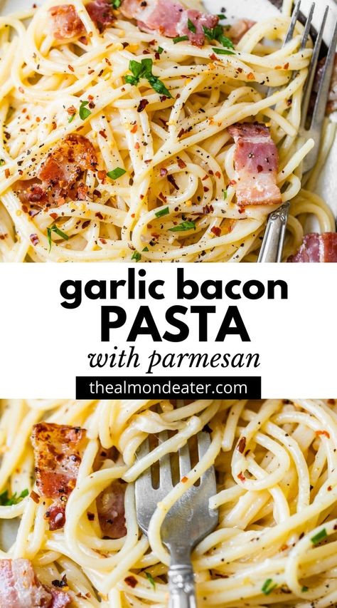 Garlic Bacon Pasta, Pasta Olive Oil, Bacon Pasta Recipes, 5 Ingredient Dinners, Olive Oil Garlic, Bacon Pasta, Angel Hair Pasta, Parmesan Pasta, Easy Pasta Recipes