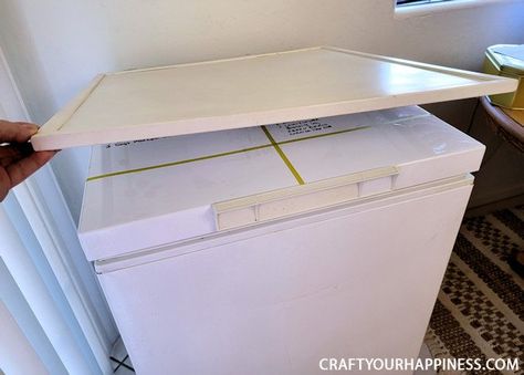 Chest Freezer Island, Deep Freezer Table, Freezer Cover Ideas, Deep Freezer Cover, Hidden Freezer Chest, Hidden Deep Freezer In Kitchen, Chest Freezer Disguise, Hiding Deep Freezer, How To Hide Deep Freezer