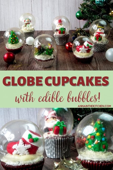 Red Velvet Christmas Cake, Marzipan Christmas, Kids Friendly Recipes, Globe Cupcakes, Snow Globe Cupcakes, Globe Cake, Christmas Red Velvet, Cupcakes Red Velvet, Desserts Cupcakes