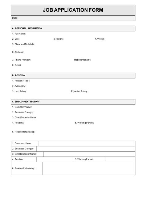 Employee Job Application Form template - Download this easy to use Employee Job Application Form template if you have an open job vacancy and need people to apply for that position. Employment Form, Job Application Template, Application Template, Apply Job, Job Application Form, Bio Data, Job Vacancy, Construction Jobs, Form Template