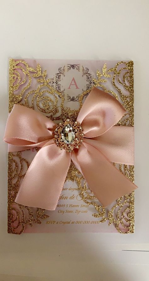 Quinceñera Invitations, Rose Gold Invitation, Rose Gold Quince, Rose Gold Quinceanera, Quince Themes, Quinceanera Pink, Blush Invitations, Pink Sweet 16, Pink Quince