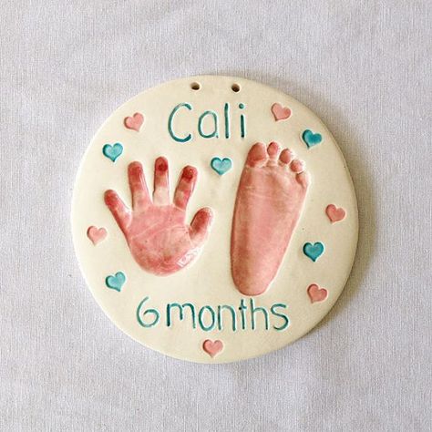 Clay Footprint DIY Baby Keepsake - Kids Art & Craft Baby Clay Footprint Art, Infant Keepsake Crafts, Baby Clay Ideas, Clay Footprints, Diy Baby Keepsakes, Diy Clay Handprint, Baby Art Ideas, Baby Keepsake Ideas, Baby Craft Ideas