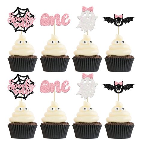 Kids First Birthday, Birthday Cupcakes Decoration, Spooky One, First Birthday Cupcakes, Halloween Cupcake Toppers, Fest Temaer, First Birthday Party Decorations, First Birthday Decorations, Cupcake Picks