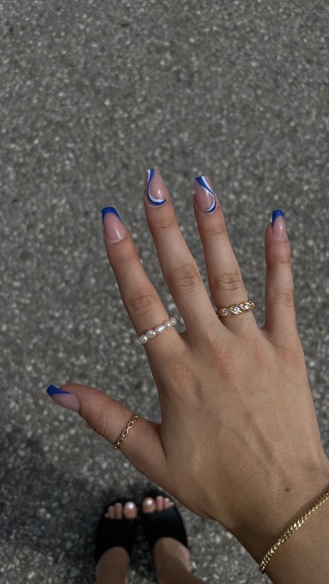 Nail ideasummer nailsnail inspoblue nailsblue nail ideas Nail Inspo Almond Short Blue, Gel Nail Designs Dark Blue, Blue Wave Nail Design, Blue Nails With Waves, Nail Inspiration Dark Blue, Blue Nail Inspo Coffin, Blue Nails Waves, Blue Waves Nails, Festival Nails Blue