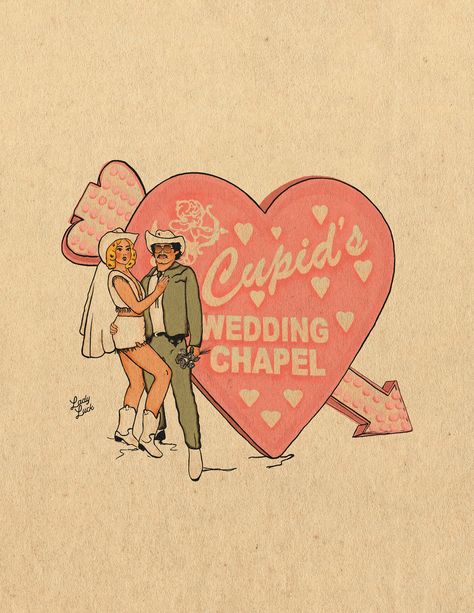 Cupids Wedding Chapel, Valentine Core Aesthetic, Cupid Aesthetic, Vegas Themed Wedding, Dartmouth Nova Scotia, Vegas Bride, Valentines Illustration, Wedding Chapel, Chapel Wedding