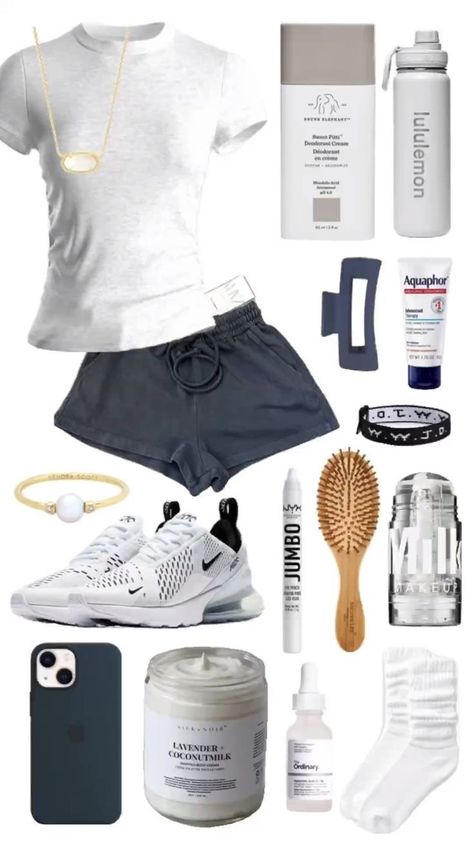 Preppy Outfits Sporty, Outfits For Summer Camp, Summer Sporty Outfits, Lounge Outfit Shorts, Lazy Summer Outfit, Sporty Girl Outfits, Sporty Outfit Ideas, Summer Outfits Sporty, Outfit Ideas Sporty