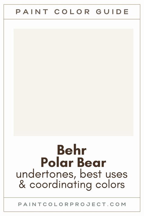 Looking for the perfect bright white paint color for your home? Let’s talk about Behr Polar Bear and if it might be right for your home! Behr Paint Color Polar Bear, Behr Polar Bear Paint, Behr House Color Schemes Interior, Polar Bear Paint Color, Behr Snow Day, Behr Polar Bear White Cabinets, Behr Coco Malt Paint Color, Behr Cool White Paint Colors, Polar Bear Behr Paint Wall Colors