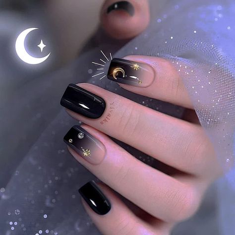 Black And Purple Nails, Black Press On Nails, Dark Purple Nails, Nails Gradient, Black Gel Nails, Art For Women, Black Acrylic Nails, Hippie Nails, Press On Nails Short