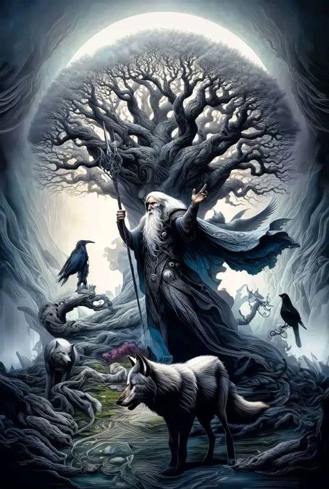 Norse Mythology Aesthetic Wallpaper, Odin Norse Mythology, Viking Books, Arte Viking, Viking Quotes, Odin's Ravens, Warrior Drawing, Odin God, Hacker Wallpaper