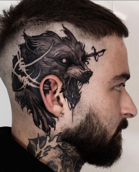 22 tattoos of 2021 that you love the most! | iNKPPL Tattoo Crane, Fenrir Tattoo, Gotik Tattoo, Scalp Tattoo, Feminine Skull Tattoos, Shadow Tattoo, Feminine Tattoo Sleeves, Blackout Tattoo, Creepy Tattoos