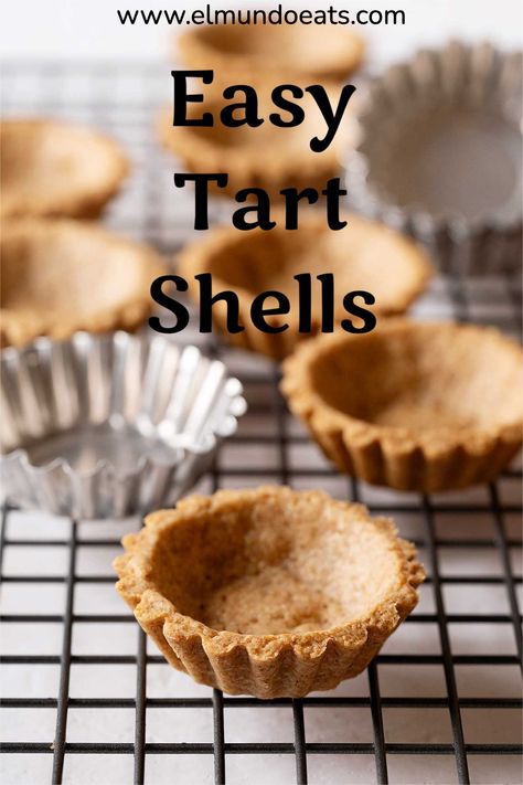 Easiest tart shells recipe that is healthier. No refined-sugar nor white flour. These tarts are flaky and butter, versatile to use for both sweet and savoury. Give them a try! Tartlet Crust Recipe, Tart Shells Recipe, Mini Tart Recipes, Shells Recipe, Tart Molds, Baking Basics, Stuffed Shells Recipe, Tart Shells, Savory Tart