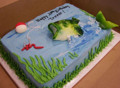 bass fishing birthday cake ideas Pinterest | bass fishing cake Bass Fish Cake, Fishing Birthday Party Boys, Fish Cake Birthday, Fishing Cake, Fishing Birthday Party, Fishing Birthday, Birthday Party Food, Cakes For Men, Fish Cake