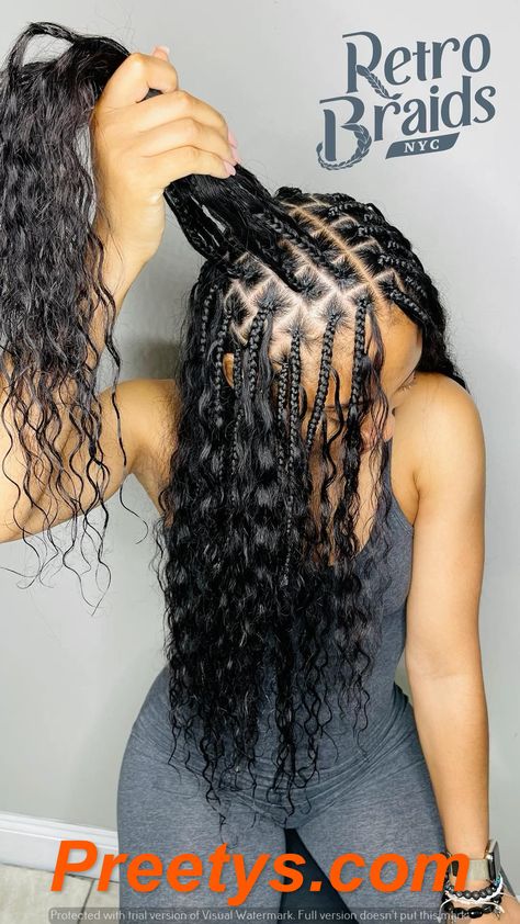 Boho Beauty: Trendy Knotless Braids & Goddess Styles 2024 Preetys.com Knotless Braids Goddess, Mermaid Braids, Boho Braided Hairstyles, Braids Goddess, Hair Styles Natural, Braids Styling, Boho Knotless, Bohemian Braids, Big Box Braids Hairstyles