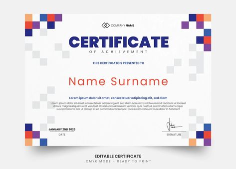 Tech Certificate Design, Blue Certificate, Corporate Certificate Design, Certificate Ideas, Certificate Design Aesthetic, Certificate Layout, Certificate Of Achievement Template, Editable Certificates, Certificate Design Template