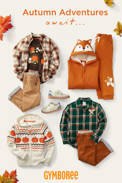 Pumpkin-picking to fall-festival outfits...​ Fall into the cutest head-to-toe outfits for boys' sizes 12M-12.​ Kids Autumn Outfits, Fall Outfits For Boys, Fall Festival Outfit, Trending Fall Outfits, Boys Sewing Patterns, Kids Fall Outfits, Fall Baby Clothes, Outfits For Boys, Fall Faves