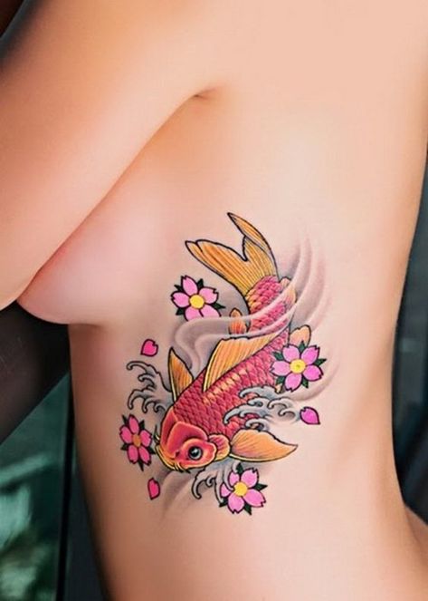 Pez Koi Tattoo, Girl Side Tattoos, Karp Koi, Bird Tattoos For Women, Koi Tattoo Design, Tattoo Meanings, Meaningful Tattoos For Women, Koi Tattoo, Koi Fish Tattoo