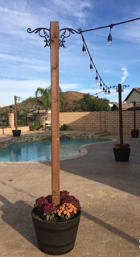 Yard String Lights, Poolside Decor, Patio Remodel, Backyard Lighting, Patio Lighting, Backyard Projects, Patio Decorating, Deck Decorating, Backyard Oasis