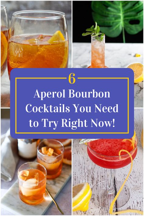 Collage of 4 aperol bourbon cocktails. Tropical Bourbon Cocktails, Bourbon Aperol Cocktail, Bourbon Sangria Recipes, Summer Bourbon Drinks, Summer Bourbon Cocktails, Aperol Cocktail Recipes, Italian Cocktail Recipes, Aperol Drinks, Whiskey Drinks Recipes