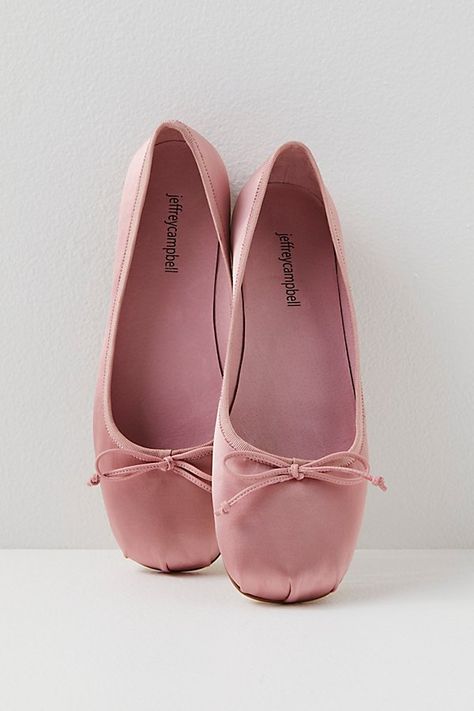 Get that sweet, studio-inspired style with these dainty ballet flats, featured in a satin finish for a luxe touch. **Features:** Flat style, round toe, satin uppers, grosgrain topline, bow detail, lined footbed **Why We | Aurora Flats by Jeffrey Campbell at Free People in Pink, Size: US 6 Upcoming Fashion Trends, Pink Ballet Flats, Pink Flats, Ballet Slippers, Flat Style, Ballerina Flats, Pretty Shoes, Dream Shoes, Spring Shoes