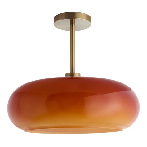 Round Milky Amber Glass Semi Flush Mount Ceiling Light - World Market Midcentury Light Fixtures, Whiskey Lounge, House Redo, Foyer Lighting, Hallway Lighting, House Projects, Wood Bridge, Semi Flush Mount, Glass Pendant Light