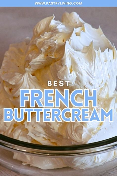 I'm sharing how to make the best perfect French buttercream step by step! Get the troubleshooting tips to make the rich, smooth, and stiff buttercream. No more loose or separated buttercream!👋🏻 French Buttercream Recipe, French Vanilla Buttercream Frosting, Best Ever Buttercream Frosting, Light Buttercream Frosting Recipe, Stiff Frosting, German Buttercream Frosting, French Buttercream Frosting, Italian Buttercream Frosting, Stiff Buttercream Frosting Recipe