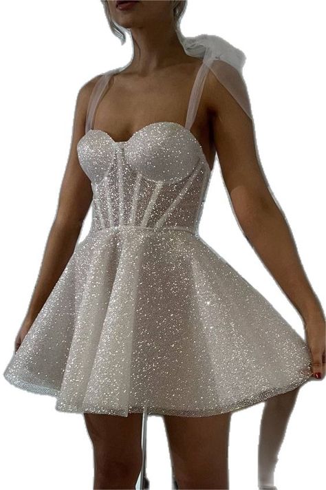 Lvs&Broner White Sequins Spaghetti Strap Sleeveless Short Homecoming Dress with Ruffles Colour Names List, Mini Homecoming Dress, Mini Wedding Dresses, Mini Homecoming Dresses, 2024 Prom, Short Homecoming Dress, Dresses Ideas, Reception Dress, 18th Birthday