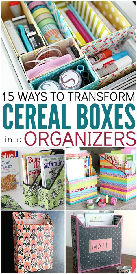 Stylish ways to upcycle cereal boxes and turn them into organizers around your home | hookedupshapewear.com Cereal Box Organizer, Diy Desk Organization, Diy Organizer, Chip Board, Desk Organization Diy, Crazy House, Cereal Boxes, Organizing Hacks, Organisation Hacks