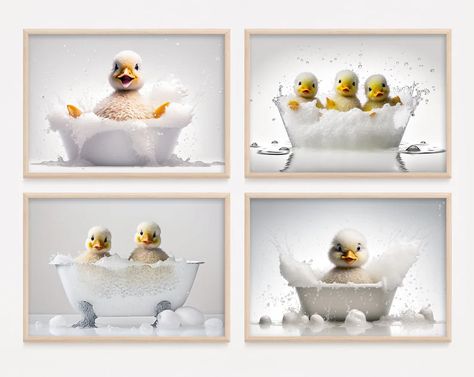 Cute Baby Ducks in the Bathtub Bundle of 4 Funny Animal Art - Etsy Australia Duck Bathroom, Toddler Bathroom, Funny Animal Art, Bathroom Printables, Cute Ducklings, In The Bathtub, Taking A Bath, Great Bathrooms, Bathroom Themes