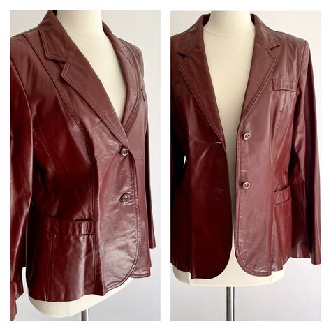 70s Oxblood Leather Jacket Vintage Leather Coat Blazer Made in Korea Minimalist Merlot Dark Red Womens S American Vintage Clothing, Oxblood Leather, Oxblood Red, Vintage Leather Jacket, Modern Wardrobe, Dress Form, Blazer Coat, American Vintage, Leather Coat