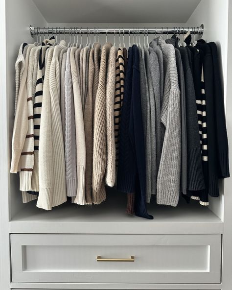 Velvet Hangers Closet Before And After, Capsule Closet Aesthetic, Fall Closet Organization, Primary Bedroom Closet, Home Organization Closet, Sweater Organization, Closet Organization Tips, Organizing Your Closet, Best Closet Organization