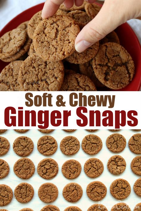 Chewy Ginger Snaps, Ginger Snap Recipe, Quick Christmas Cookie Recipe, Soft Gingersnap Cookies, Ginger Snap Cookies Recipe, Ginger Snaps Recipe, Chewy Sugar Cookie Recipe, Soft Ginger Cookies, Chewy Ginger Cookies