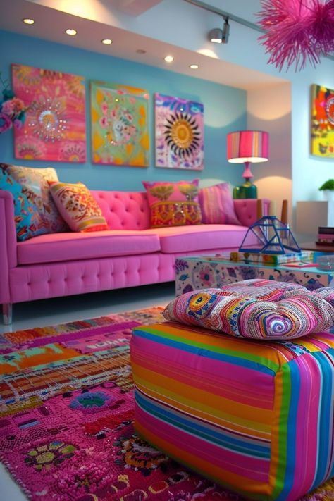 Bright Room Ideas, Living Room Designs Colorful, Maximalist Rooms, Colorful House Decor, Interior Design Colorful, Girly Apartment Ideas, Funky Living Room, Apartment Decor Ideas, Funky House