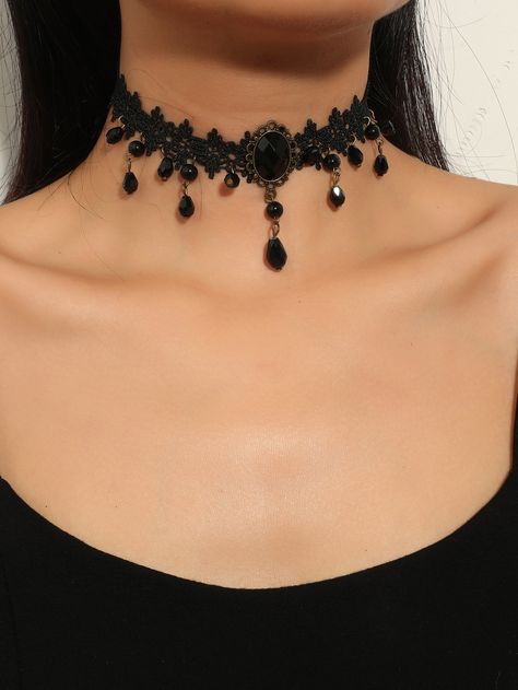 Chockers Diy, Prom Jewerly, Alternative Accessories, Black Stuff, Neck Lines, Gothic Jewellery, Neck Corset, Black Lace Choker, Lace Choker Necklace