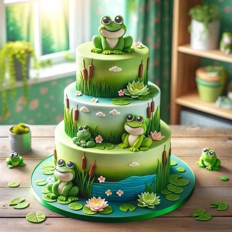 I Love Frog | I love it 💗 | Facebook Frog Birthday Theme, Frog Cake Ideas, Frog Birthday Cake, Happy Birthday Frog, Lake Cake, Pond Cake, Speckled Frogs, Frog Cupcakes, Frog Birthday Party