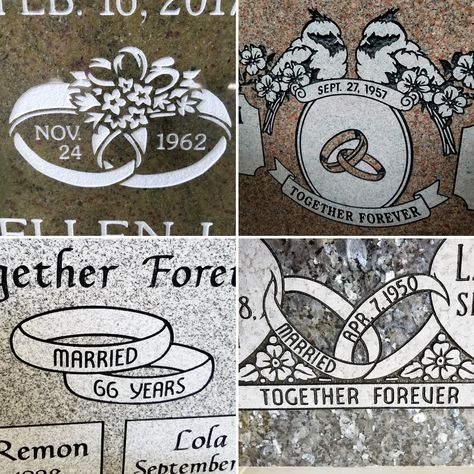 "Together Forever"💍 So many beautiful ways to show a lifelong commitment. We have hundreds of different graphics to convey the love two people shared. Cemetery Bench Ideas, Couples Headstone Ideas, Headstone Ideas Mom, Grave Headstone Ideas, Double Headstone Ideas, Headstones Designs Ideas, Headstone Ideas For Couples, Headstones Designs Unique, Headstones Designs For Couples