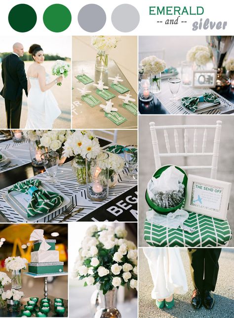 Wedding Color Ideas-Emerald Green Weddings and Invitations 2014 -InvitesWeddings.com Green And Silver Wedding, Emerald Green And Silver, Silver Wedding Theme, Green And White Wedding, Wedding Color Scheme, Silver Wedding Invitations, Gold Wedding Inspiration, Emerald Green Weddings, Green Wedding Colors