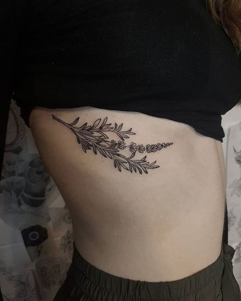 Rosemary Tattoo, Common Tattoos, Lavender Tattoo, Handpoke Tattoo, Plant Tattoo, Stomach Tattoos, Rib Tattoo, Spiritual Meaning, Small Tattoo