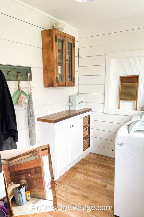 1900 Farmhouse Renovation: Hall and Laundry Before and After - An Oregon Cottage Small Farmhouse Renovation, Old Farmhouse Renovation, Hall Laundry, Cottage Laundry Room, 1900 Farmhouse, Oregon Cottage, Beadboard Kitchen, Cottage Recipes, Laundry Mudroom