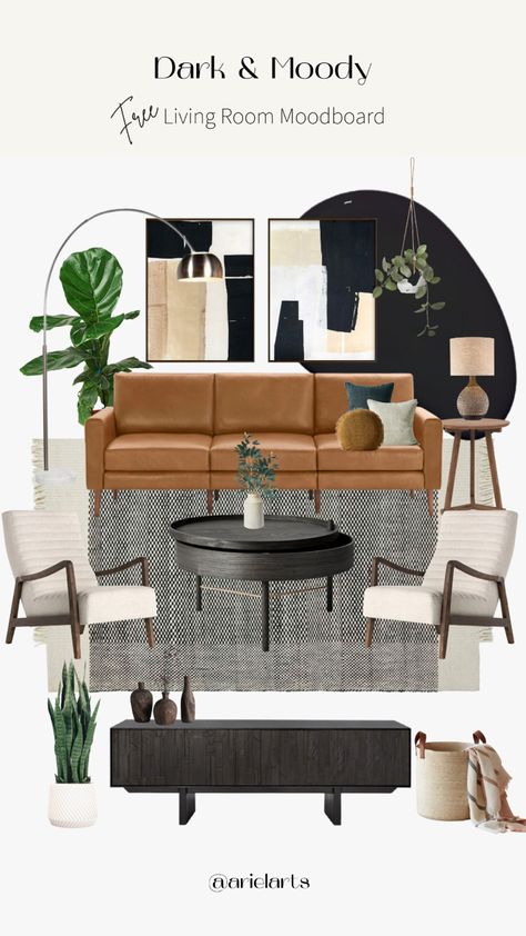 Living room interior Moodboard Mid Century Modern Living Room Moodboard, Leather Couch Living Room Modern, Modern Minimalist Living Room Minimalism, Bachelor Pad Living Room, Masculine Living Rooms, Moody Living Room, Leather Couches Living Room, Minimal Living, Ideas Living Room