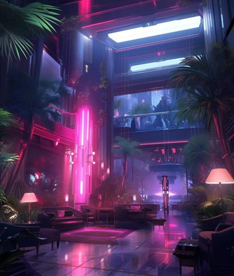 Cafes – Neon Noir Aesthetics Cyberpunk Hotel, Cyberpunk Room Interiors, Cyberpunk Interior Design, Cyberpunk Bedroom, Cyberpunk House, Futuristic Apartment, Cyberpunk Apartment, Cyberpunk Interior, Futuristic Bedroom