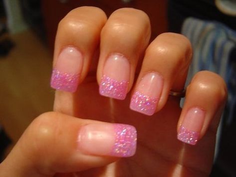 Glamour, Glitter, & Gold Vanessa Nails, Glitter French Nails, Gel Nails French, Gel French Manicure, Glitter French Manicure, Pink Glitter Nails, Pink Manicure, Tip Nails, Super Nails