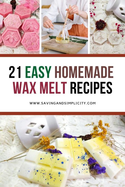 Save yourself a ton of cash and make your own homemade wax melts at home using these 21+ easy wax melt recipes. Amazing scents like vanilla, lavender rosemary, pumpkin spice and more. Lavender Wax Melts, Homemade Scentsy Recipes Wax Melts, Best Wax Melt Scents, Diy Scentsy Wax Melts, Essential Oil Wax Melt Recipes, Wax Melt Recipes Diy, Wax Melts Diy Recipes, Make Your Own Wax Melts, Diy Squeeze Wax Melt