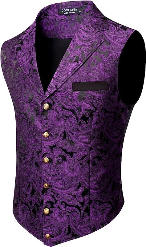 Business Vest, Purple Vest, Silk Vest, Pattern Motif, Mens Suit Vest, Collar Vest, Slim Suit, Vest And Tie, Purple Paisley