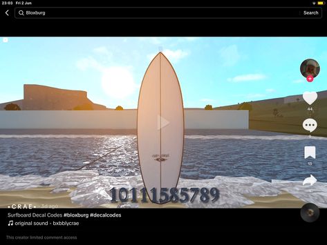 Costal House Interior Design, Roblox Coastal Decals, Surfboard Bloxburg, Bloxburg Surf Shop, Costal Outfit Codes Bloxburg, Surfboard Bloxburg Code, Bloxburg Surfboard Decal Code, Coastal Town Bloxburg, Bloxburg Surf Board Decal Code