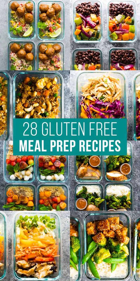 image graphic with text reading: 28 gluten free meal prep recipes Gluten Free Meal Prep Recipes, Gluten Free Meal Prep, Dairy Free Recipes Dinner, Resepi Biskut, Gluten Free Meal Plan, Gluten Free Lunch, Meal Prep Recipes, Sans Gluten Sans Lactose, Gluten Free Recipes For Dinner