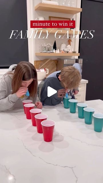 Christine Andrew | Hello Fashion on Instagram: "3 quick easy minute to win it games for all ages with family or friends. Games are always one of the highlights of our get togethers!  Excited for you guys to play with your fanily. Save for later for when you have company over or are in charge of game night 🏆❤️   #familytime #familygamenight #react #holidays #blendedfamily #familyfun #partygames" Last Minute Christmas Party Games, Kids Minute To Win It Games Birthday, Xmas Games For Family Minute To Win It, Thanksgiving Fun Family Games, Game Night Ideas For Families, Minuit To Win It Games, Indoor Family Olympic Games, Minute To Win It Games Birthday, 1 Minute To Win It Games