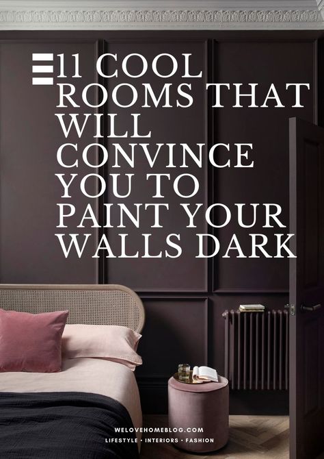 Plum Living Room, Purple Bedroom Walls, Dark Painted Walls, Plum Bedroom, Plum Walls, Dark Gray Bedroom, Dark Grey Rooms, Dark Accent Walls, Dark Paint Colors