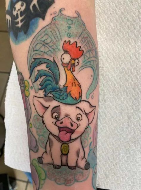 43 Disney Moana Tattoo Ideas & Meaning - Tattoo Twist Tattoo Ideas Meaning, Disney Characters Tattoos, Moana Tattoos, Female Tattoo Designs, Disney Inspired Tattoos, Disney Sleeve Tattoos, Pig Tattoo, Disney Sleeve, Bestie Tattoo